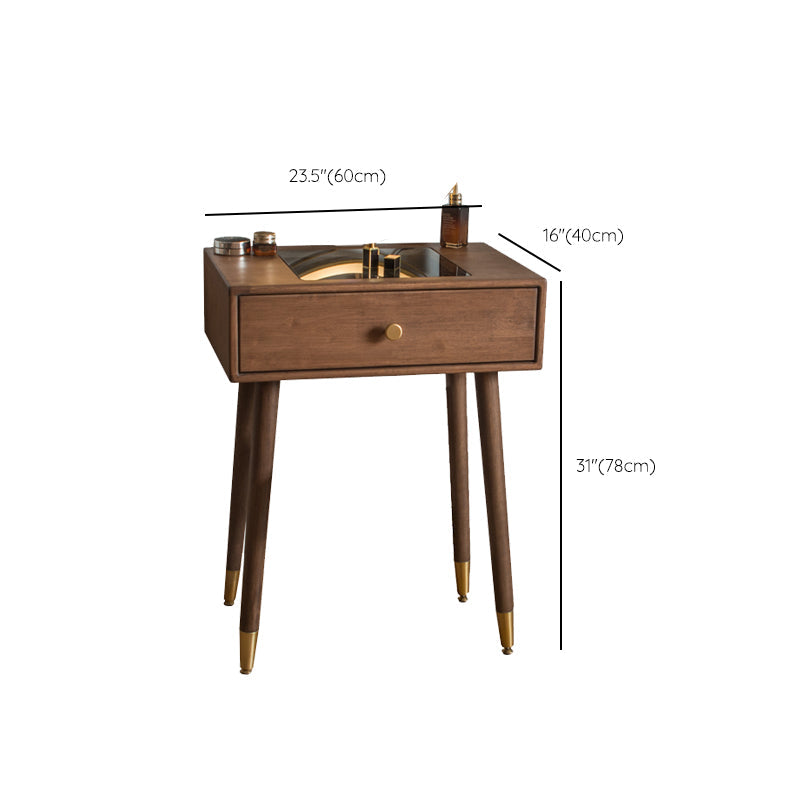 Vanity di trucco contemporaneo con cassetti in legno di gomma marrone