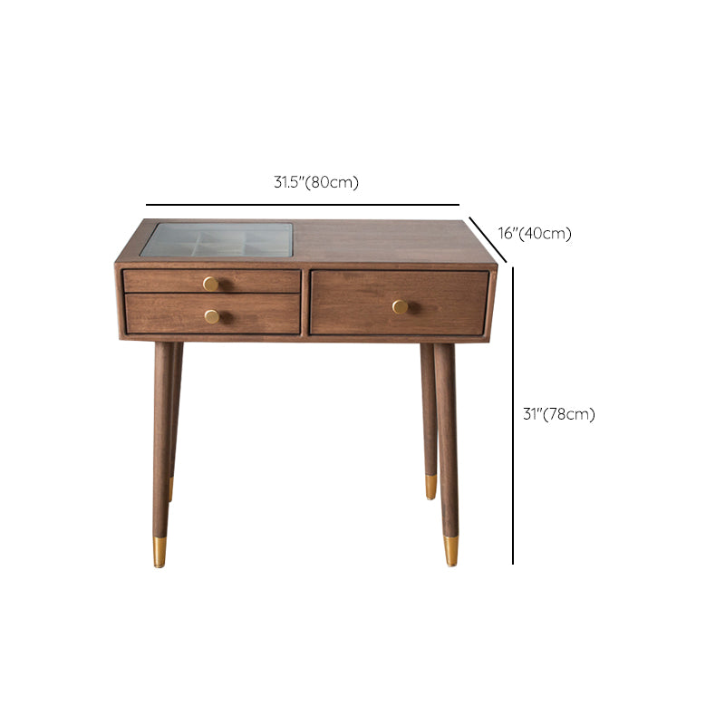 Vanity di trucco contemporaneo con cassetti in legno di gomma marrone