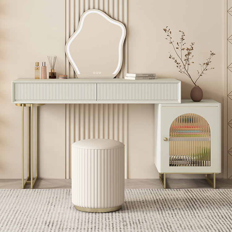 Contemporary Beige Solid Wood Makeup Vanity Desk with Metal Base