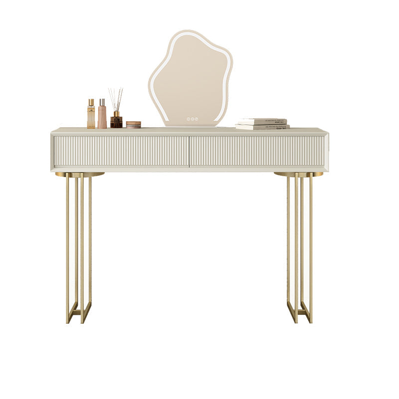 Contemporary Beige Solid Wood Makeup Vanity Desk with Metal Base