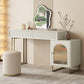 Contemporary Beige Solid Wood Makeup Vanity Desk with Metal Base