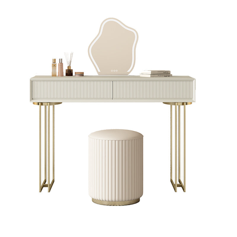Contemporary Beige Solid Wood Makeup Vanity Desk with Metal Base