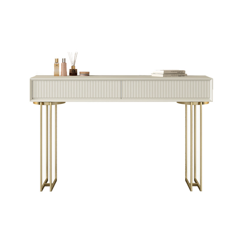 Contemporary Beige Solid Wood Makeup Vanity Desk with Metal Base