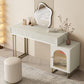 Contemporary Beige Solid Wood Makeup Vanity Desk with Metal Base