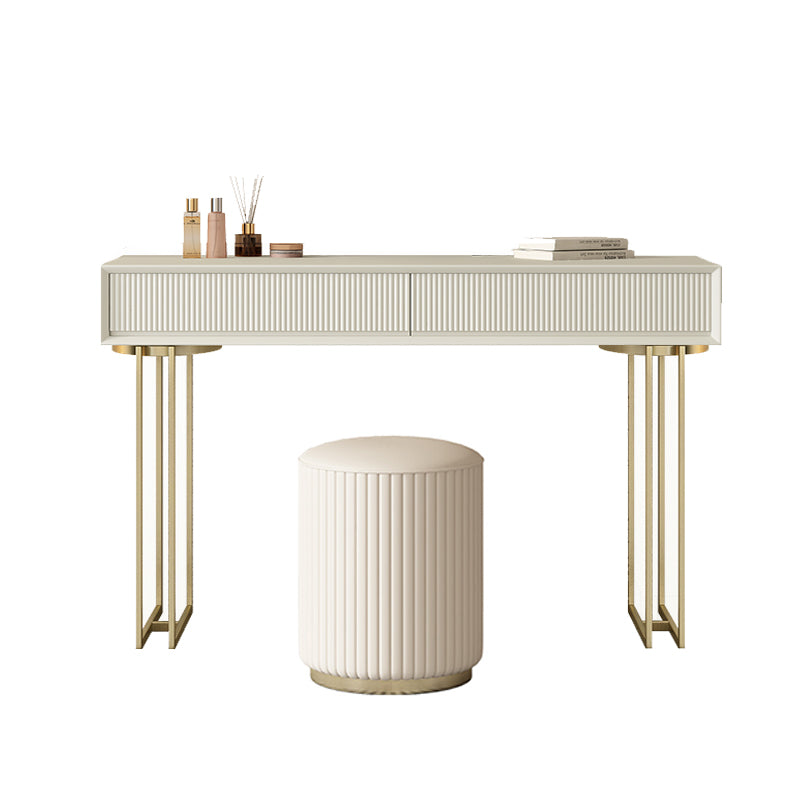 Contemporary Beige Solid Wood Makeup Vanity Desk with Metal Base