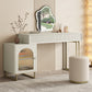 Contemporary Beige Solid Wood Makeup Vanity Desk with Metal Base