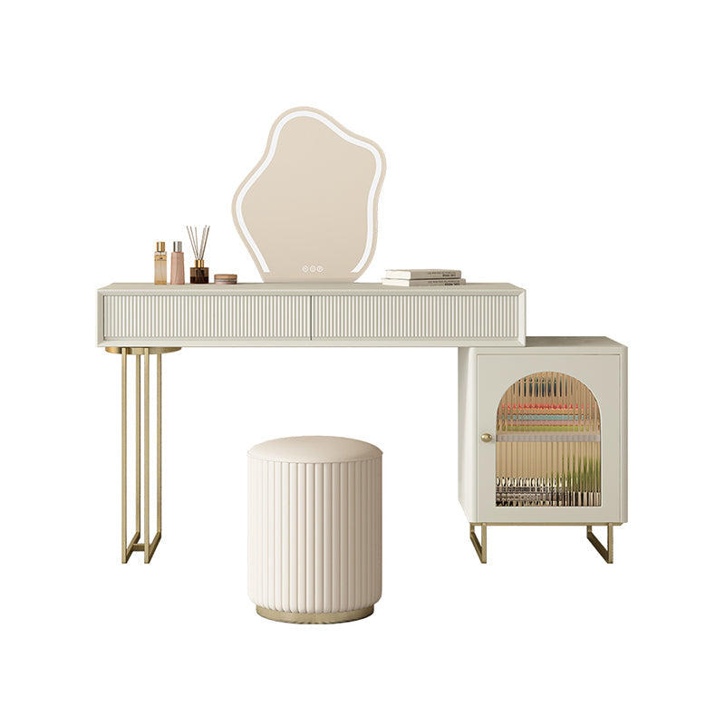 Contemporary Beige Solid Wood Makeup Vanity Desk with Metal Base