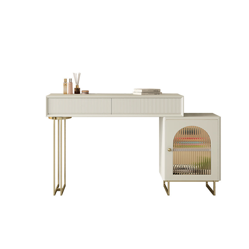 Contemporary Beige Solid Wood Makeup Vanity Desk with Metal Base