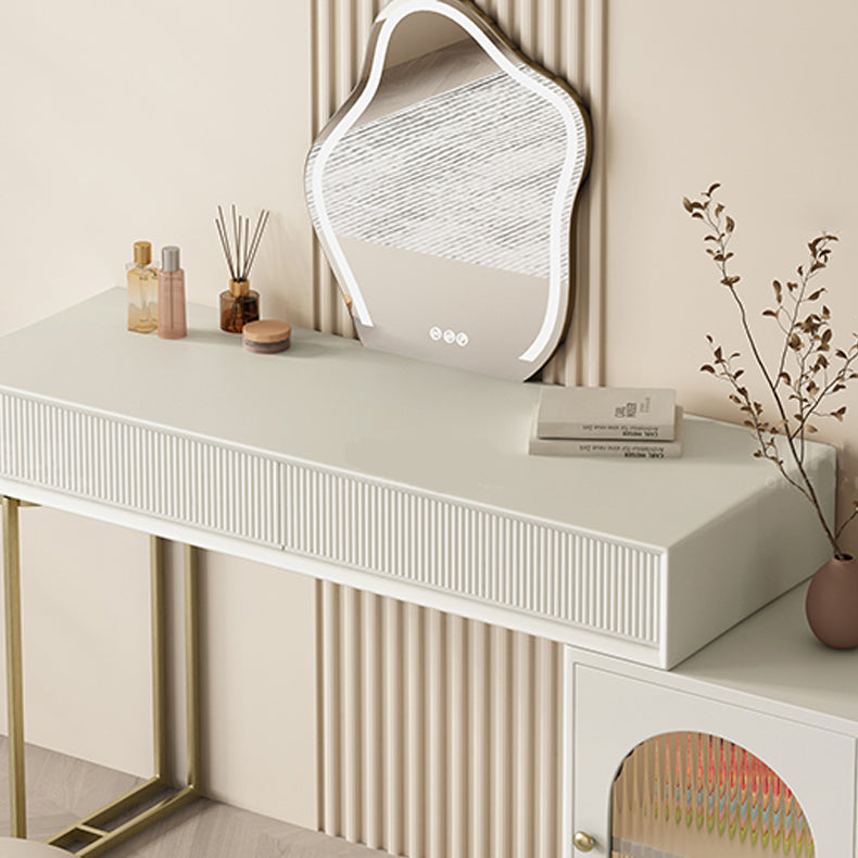 Contemporary Beige Solid Wood Makeup Vanity Desk with Metal Base