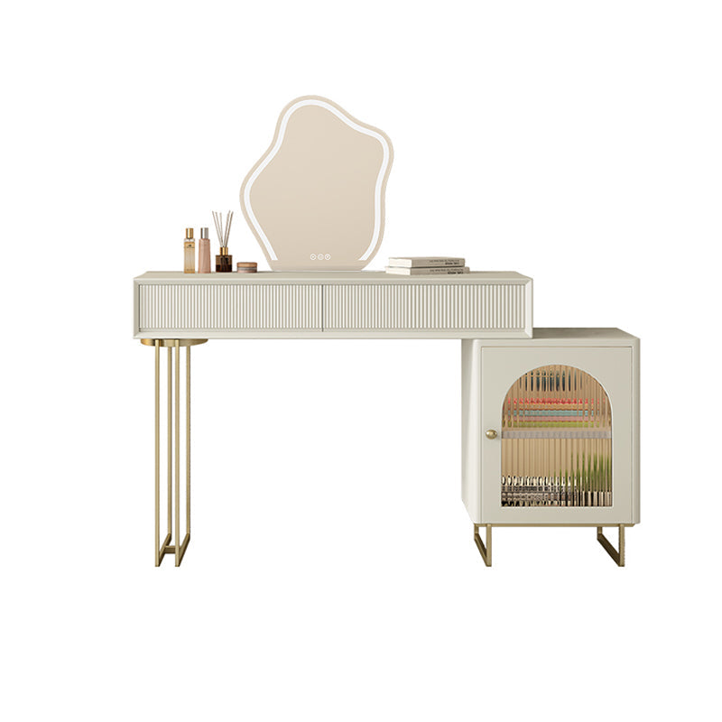 Contemporary Beige Solid Wood Makeup Vanity Desk with Metal Base