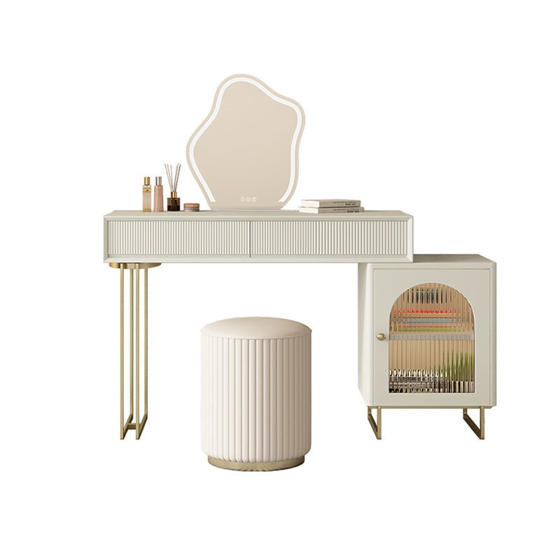 Contemporary Beige Solid Wood Makeup Vanity Desk with Metal Base
