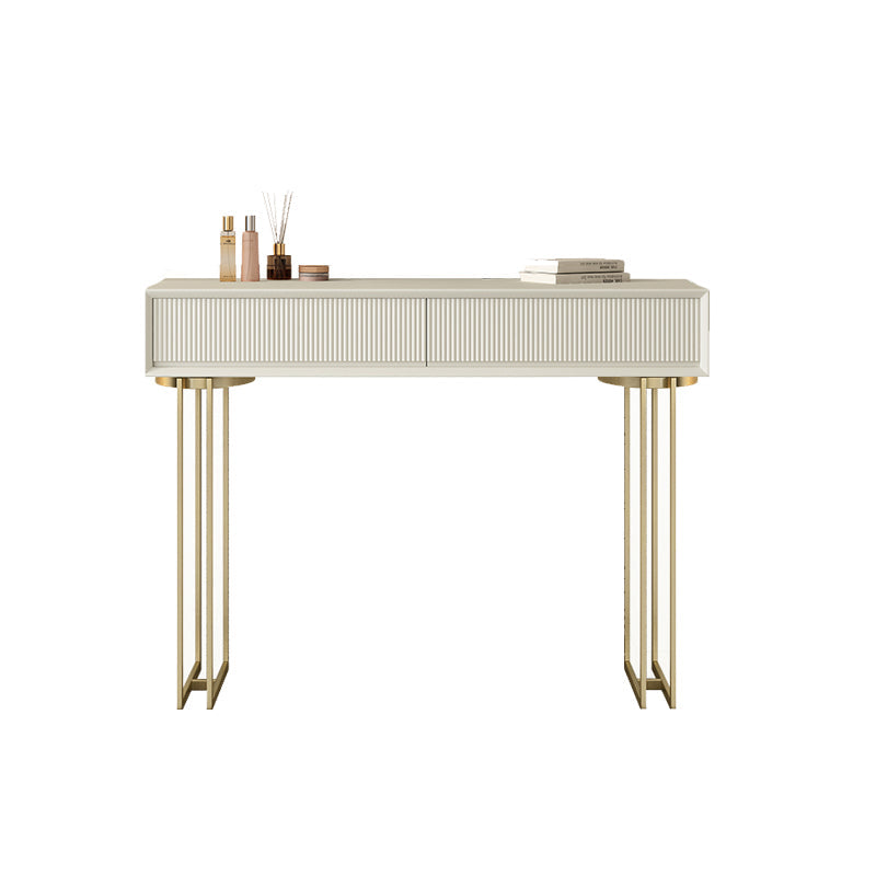 Contemporary Beige Solid Wood Makeup Vanity Desk with Metal Base