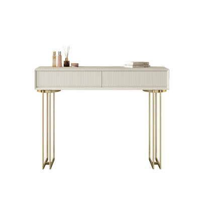 Contemporary Beige Solid Wood Makeup Vanity Desk with Metal Base