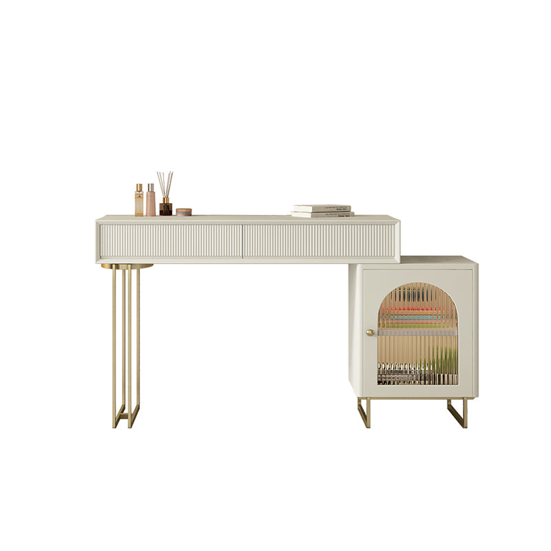 Contemporary Beige Solid Wood Makeup Vanity Desk with Metal Base