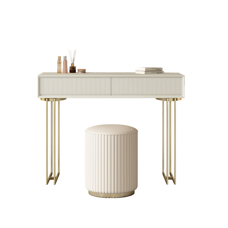 Contemporary Beige Solid Wood Makeup Vanity Desk with Metal Base