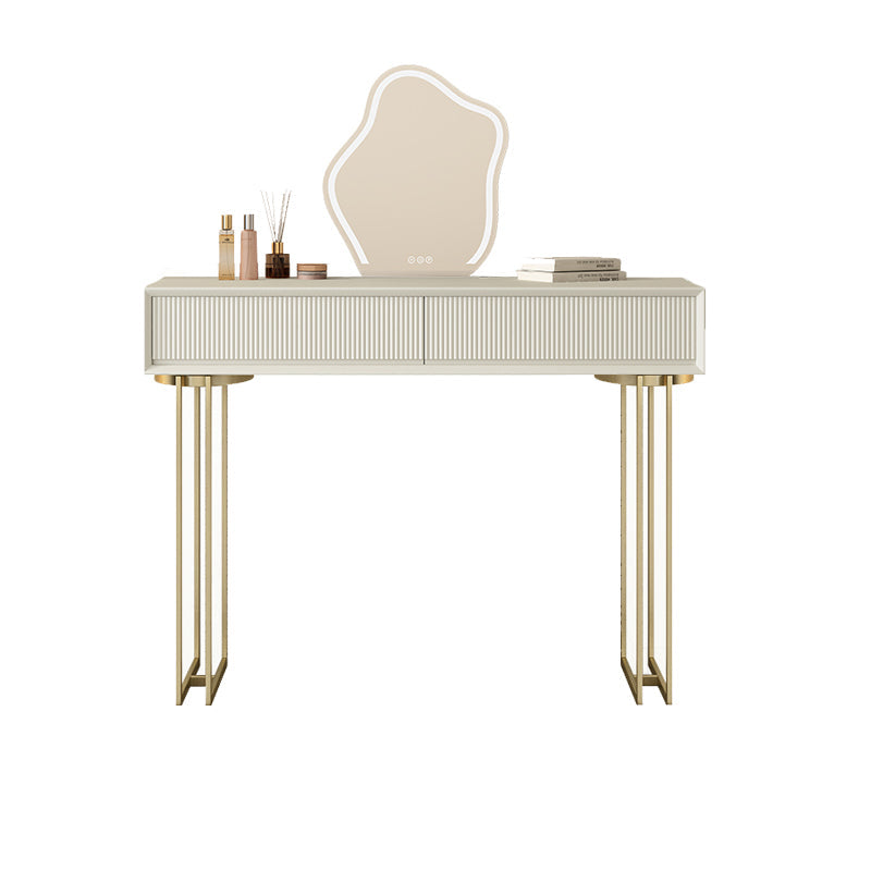 Contemporary Beige Solid Wood Makeup Vanity Desk with Metal Base