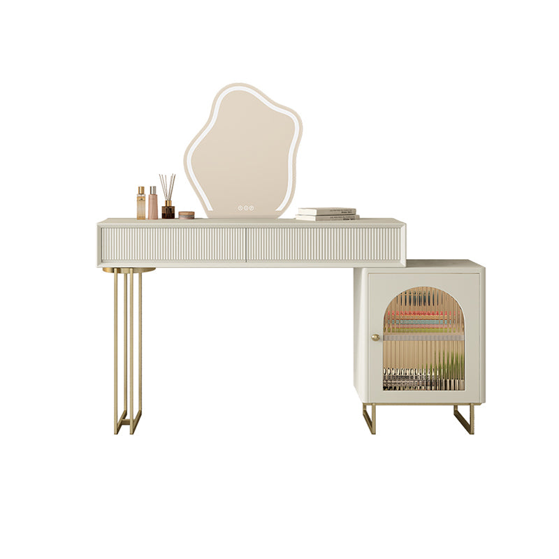 Contemporary Beige Solid Wood Makeup Vanity Desk with Metal Base