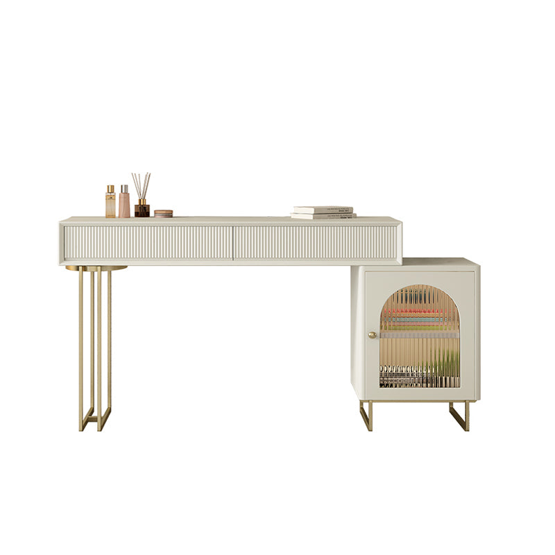 Contemporary Beige Solid Wood Makeup Vanity Desk with Metal Base