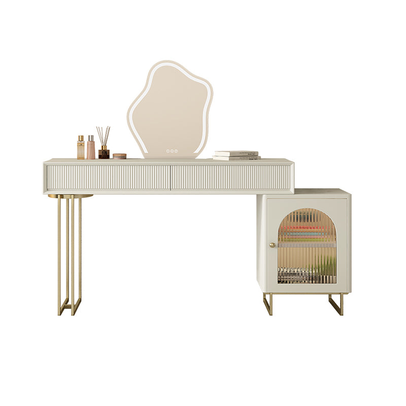 Contemporary Beige Solid Wood Makeup Vanity Desk with Metal Base