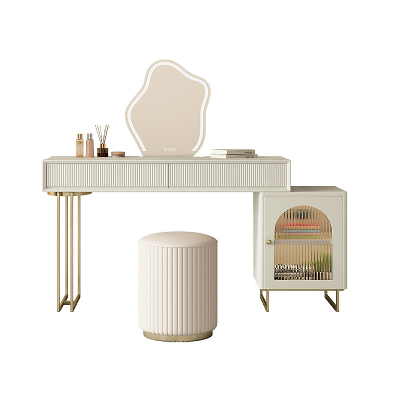 Contemporary Beige Solid Wood Makeup Vanity Desk with Metal Base