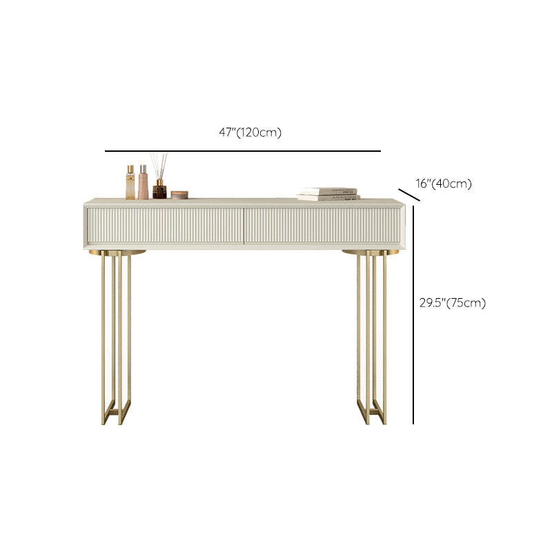 Contemporary Beige Solid Wood Makeup Vanity Desk with Metal Base