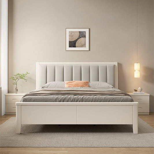 No Distressing Panel Standard Bed Solid Color Panel Bed with Upholstered Headboard
