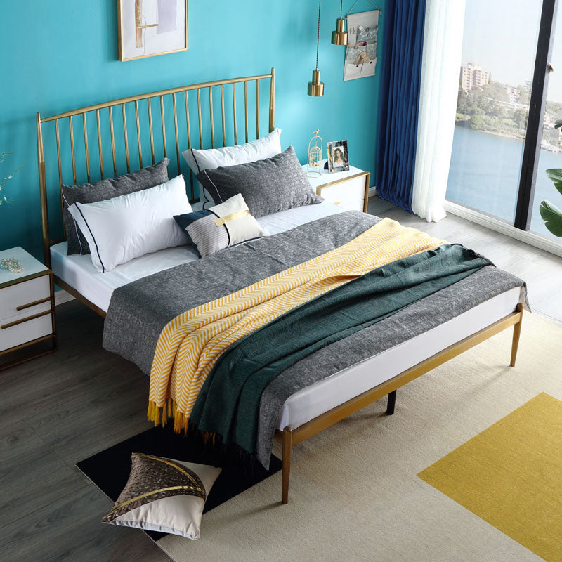 Gold Slat Bed Glam No Distressing Open-Frame Bed with Headboard Steel Bed & Mattress Clearhalo 'Bedroom Furniture' 'Beds' 'furn' 'furn_beds' 'Furniture' 6655582