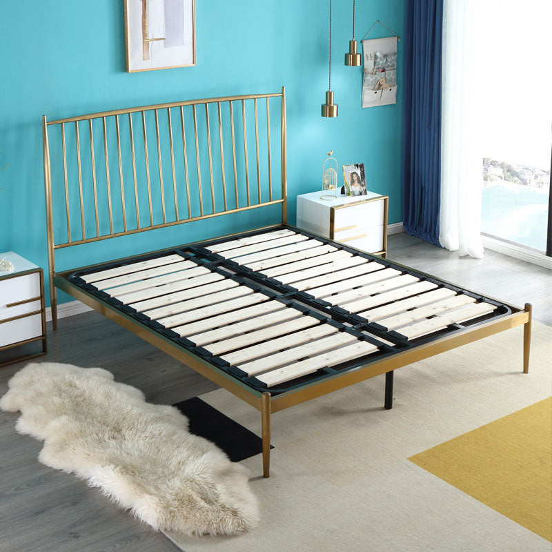 Gold Slat Bed Glam No Distressing Open-Frame Bed with Headboard Wood Metal Single Bed Clearhalo 'Bedroom Furniture' 'Beds' 'furn' 'furn_beds' 'Furniture' 6655584