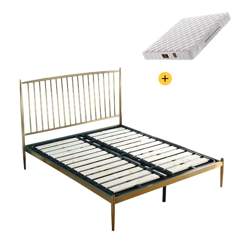 Gold Slat Bed Glam No Distressing Open-Frame Bed with Headboard Full XL Steel Bed & Mattress Clearhalo 'Bedroom Furniture' 'Beds' 'furn' 'furn_beds' 'Furniture' 6655590