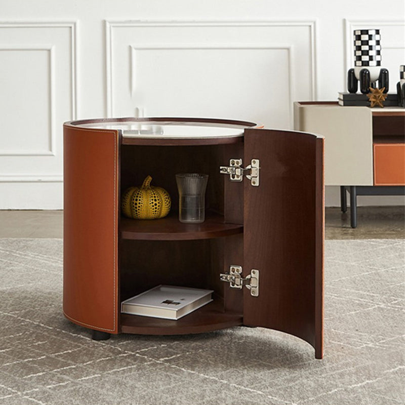 Contemporary Round Coffee Table Leather and Stone Coffee or End Table Drum Clearhalo 'Coffee & Accent Tables' 'Coffee Tables' 'coffee_tables' 'furn' 'furn_coffee_tables' 'Furniture' 'Living Room Furniture' 6655757