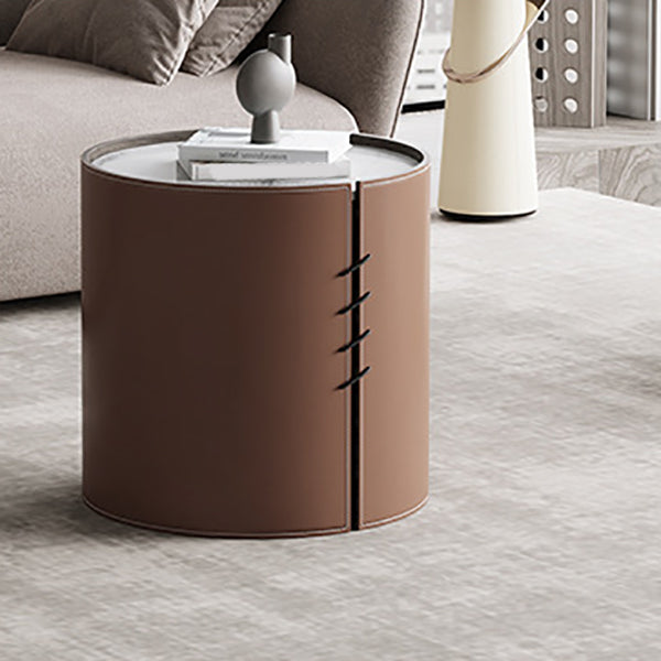 Contemporary Round Coffee Table Leather and Stone Coffee or End Table Drum Clearhalo 'Coffee & Accent Tables' 'Coffee Tables' 'coffee_tables' 'furn' 'furn_coffee_tables' 'Furniture' 'Living Room Furniture' 6655763