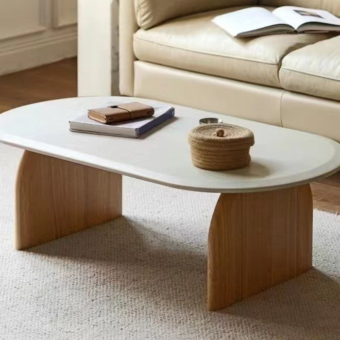 Solid Wood Oval Side Table Modern Living Room End Table with 2 Legs Clearhalo 'Coffee & Accent Tables' 'Coffee Tables' 'coffee_tables' 'furn' 'furn_coffee_tables' 'Furniture' 'Living Room Furniture' 6655771