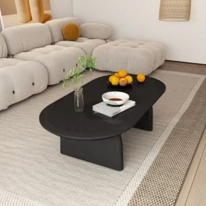 Solid Wood Oval Side Table Modern Living Room End Table with 2 Legs Black Clearhalo 'Coffee & Accent Tables' 'Coffee Tables' 'coffee_tables' 'furn' 'furn_coffee_tables' 'Furniture' 'Living Room Furniture' 6655772