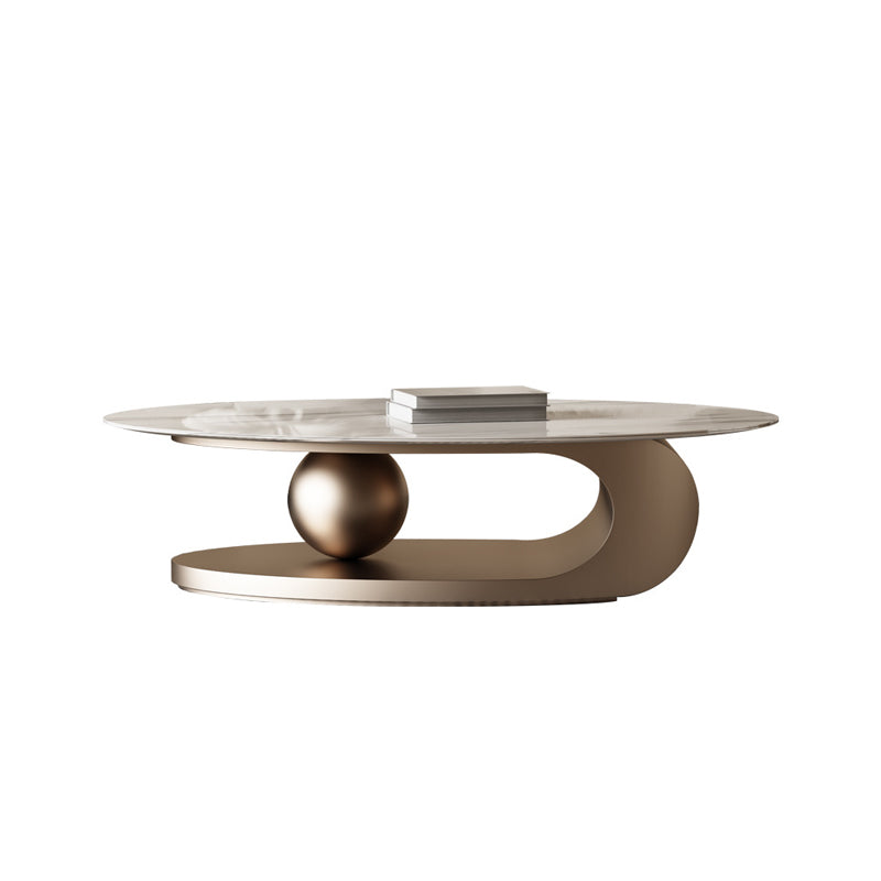 Glam Slate Pedestal Coffee Table Oval White Coffee Table Set 47"L x 24"W x 16"H Clearhalo 'Coffee & Accent Tables' 'Coffee Tables' 'coffee_tables' 'furn' 'furn_coffee_tables' 'Furniture' 'Living Room Furniture' 6655783