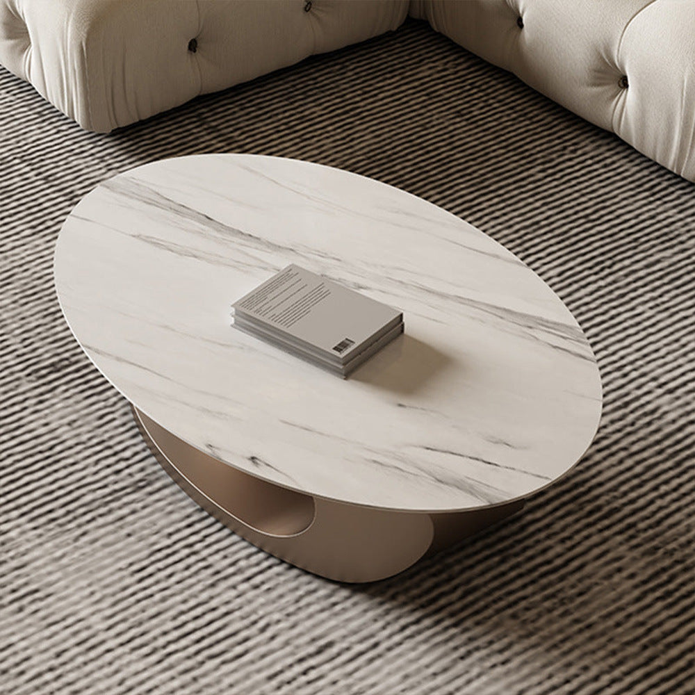 Glam Slate Pedestal Coffee Table Oval White Coffee Table Set Clearhalo 'Coffee & Accent Tables' 'Coffee Tables' 'coffee_tables' 'furn' 'furn_coffee_tables' 'Furniture' 'Living Room Furniture' 6655785
