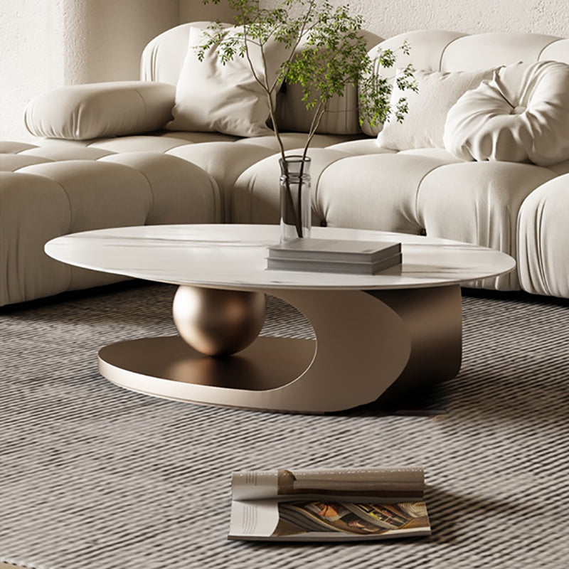 Glam Slate Pedestal Coffee Table Oval White Coffee Table Set Clearhalo 'Coffee & Accent Tables' 'Coffee Tables' 'coffee_tables' 'furn' 'furn_coffee_tables' 'Furniture' 'Living Room Furniture' 6655787