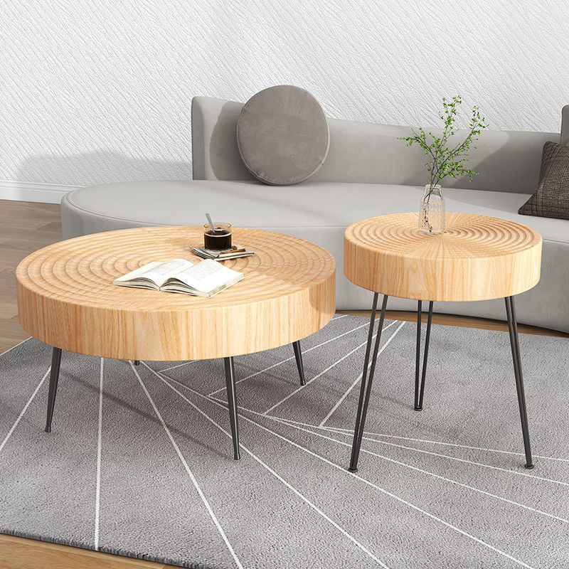Contemporary Cocktail Table Round Solid Wood Coffee Cocktail Table 31.5"L x 31.5"W x 14"H + 16"L x 16"W x 18"H Clearhalo 'Coffee & Accent Tables' 'Coffee Tables' 'coffee_tables' 'furn' 'furn_coffee_tables' 'Furniture' 'Living Room Furniture' 6655801