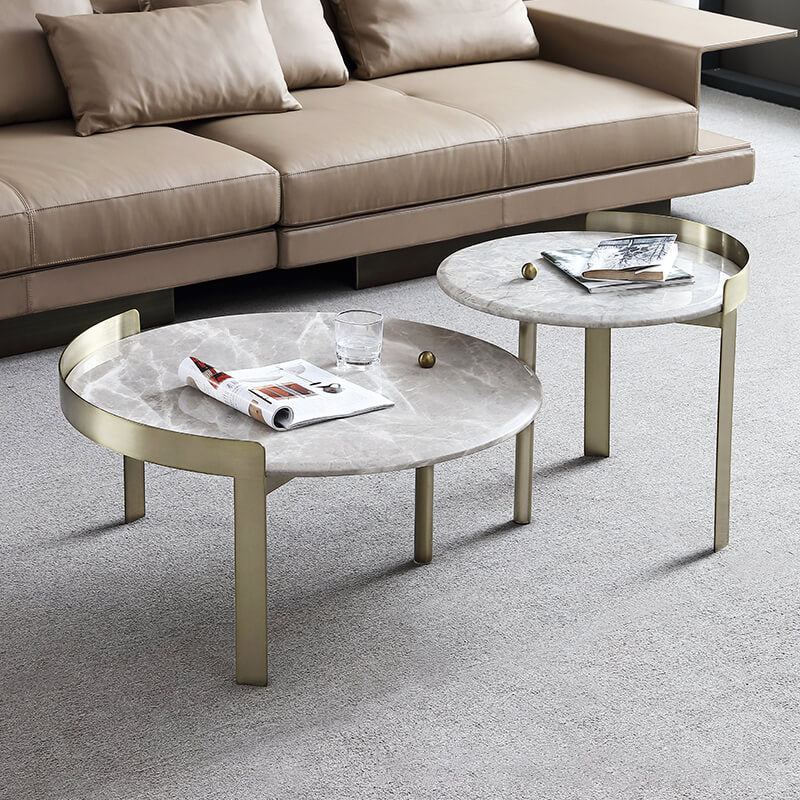 Glam Slate Coffee Table Round Beige Coffee Table Set with 3 Legs Clearhalo 'Coffee & Accent Tables' 'Coffee Tables' 'coffee_tables' 'furn' 'furn_coffee_tables' 'Furniture' 'Living Room Furniture' 6655832