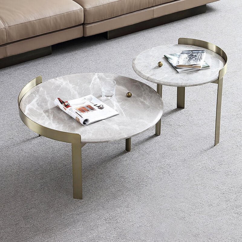 Glam Slate Coffee Table Round Beige Coffee Table Set with 3 Legs Clearhalo 'Coffee & Accent Tables' 'Coffee Tables' 'coffee_tables' 'furn' 'furn_coffee_tables' 'Furniture' 'Living Room Furniture' 6655835