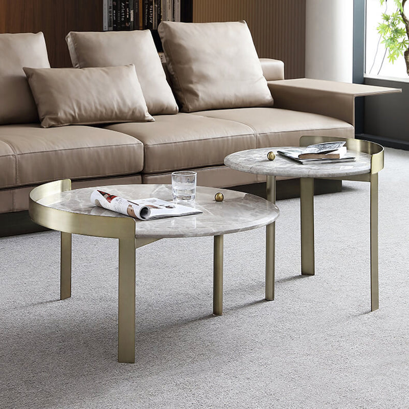 Glam Slate Coffee Table Round Beige Coffee Table Set with 3 Legs Clearhalo 'Coffee & Accent Tables' 'Coffee Tables' 'coffee_tables' 'furn' 'furn_coffee_tables' 'Furniture' 'Living Room Furniture' 6655837