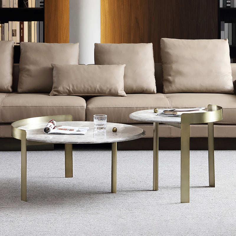 Glam Slate Coffee Table Round Beige Coffee Table Set with 3 Legs Clearhalo 'Coffee & Accent Tables' 'Coffee Tables' 'coffee_tables' 'furn' 'furn_coffee_tables' 'Furniture' 'Living Room Furniture' 6655838