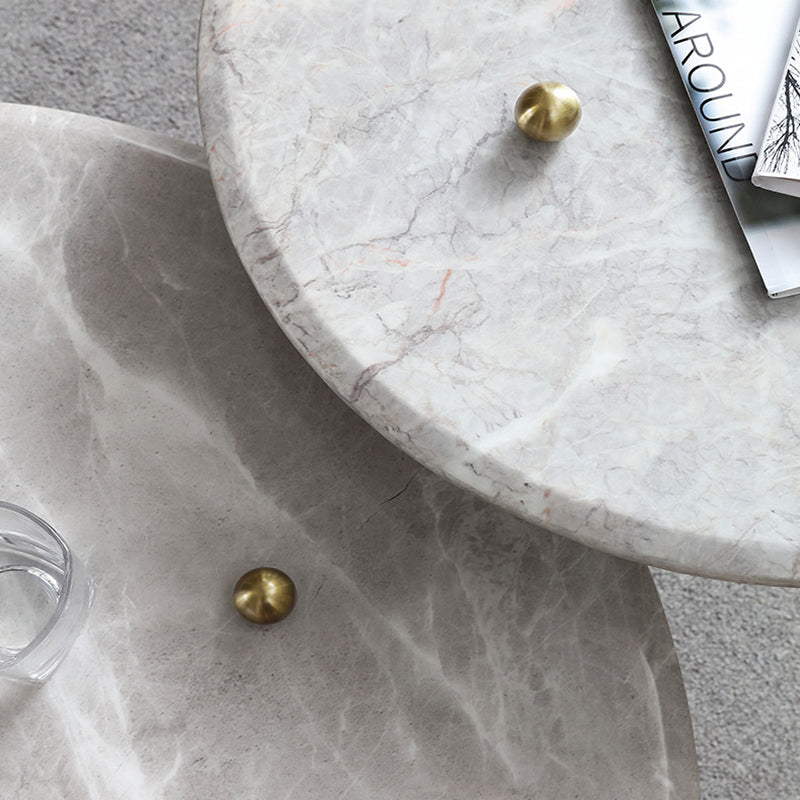 Glam Slate Coffee Table Round Beige Coffee Table Set with 3 Legs Clearhalo 'Coffee & Accent Tables' 'Coffee Tables' 'coffee_tables' 'furn' 'furn_coffee_tables' 'Furniture' 'Living Room Furniture' 6655840