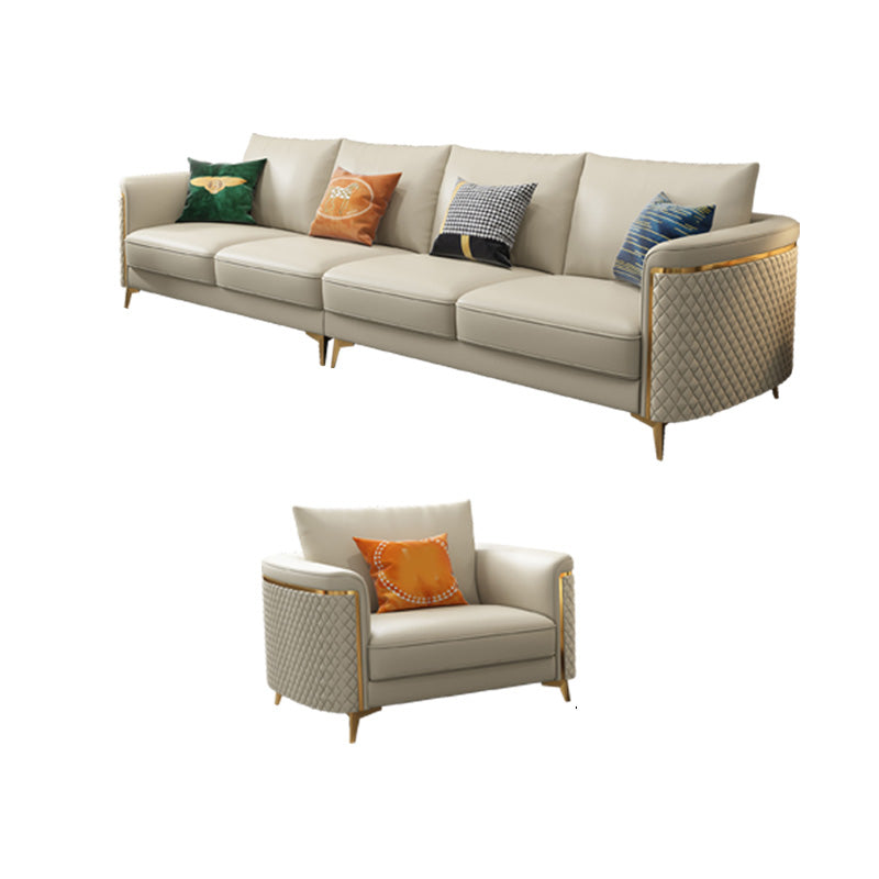 Glam Tuxedo Arm Sofa Stain Genuine Leather Sofa with Pillows