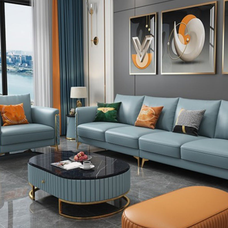 Glam Tuxedo Arm Sofa Stain Genuine Leather Sofa with Pillows