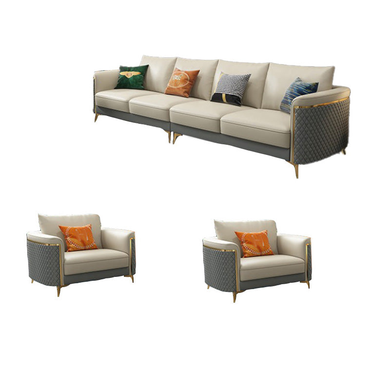 Glam Tuxedo Arm Sofa Stain Genuine Leather Sofa with Pillows