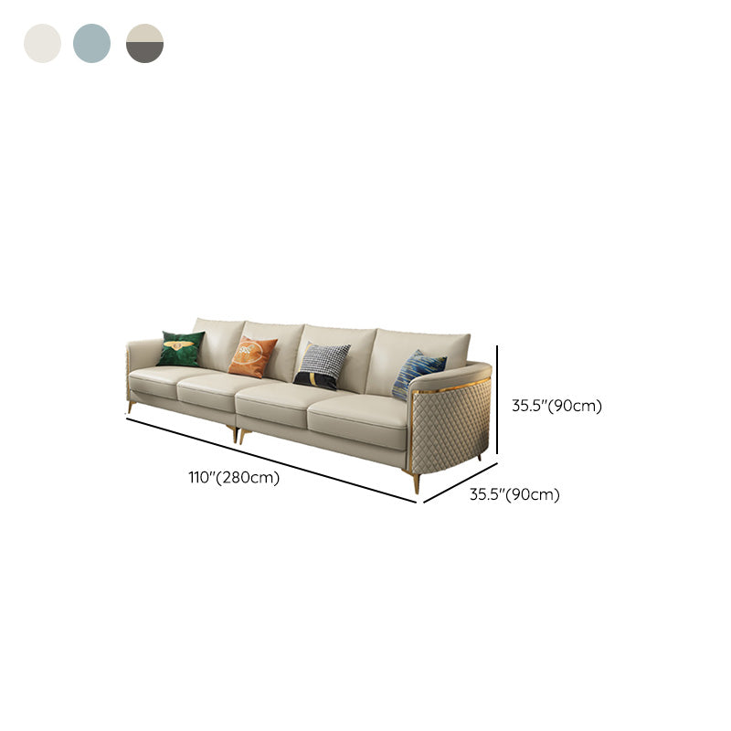 Glam Tuxedo Arm Sofa Stain Genuine Leather Sofa with Pillows