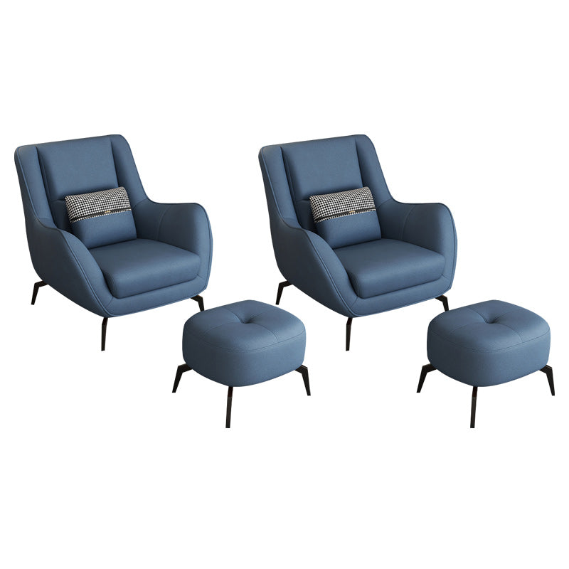 Mid-Century Modern Accent Chair Cushion Back Basic Four Legs Arms Included Armchair Blue 2 Piece Set With Ottoman Clearhalo 'Accent Chairs' 'accent_chairs' 'Chairs & Seating' 'furn' 'furn_accent_chairs' 'Furniture' 'Living Room Furniture' 6656020