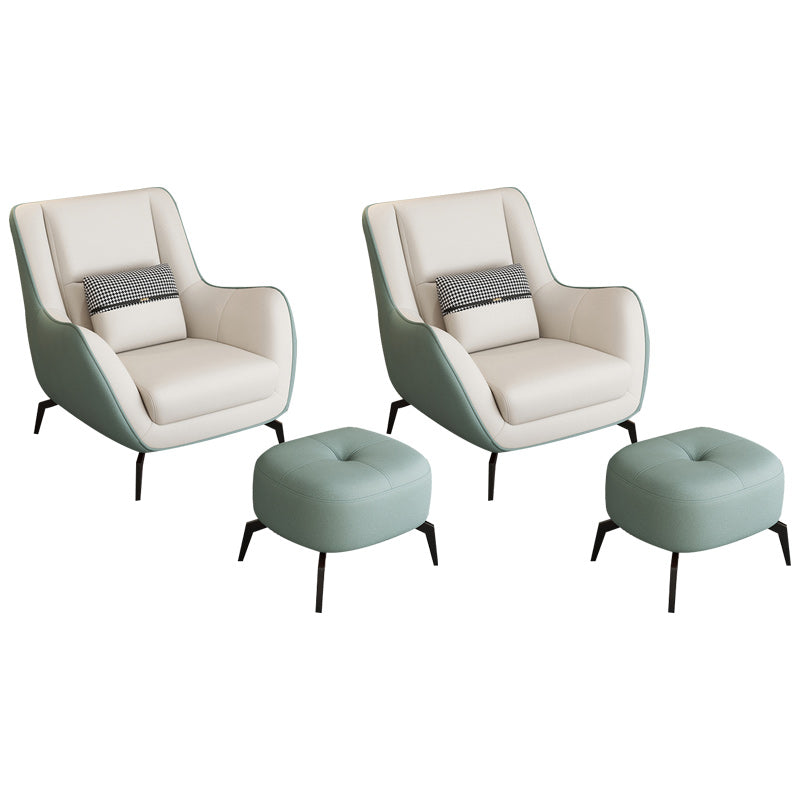 Mid-Century Modern Accent Chair Cushion Back Basic Four Legs Arms Included Armchair White-Green 2 Piece Set With Ottoman Clearhalo 'Accent Chairs' 'accent_chairs' 'Chairs & Seating' 'furn' 'furn_accent_chairs' 'Furniture' 'Living Room Furniture' 6656025