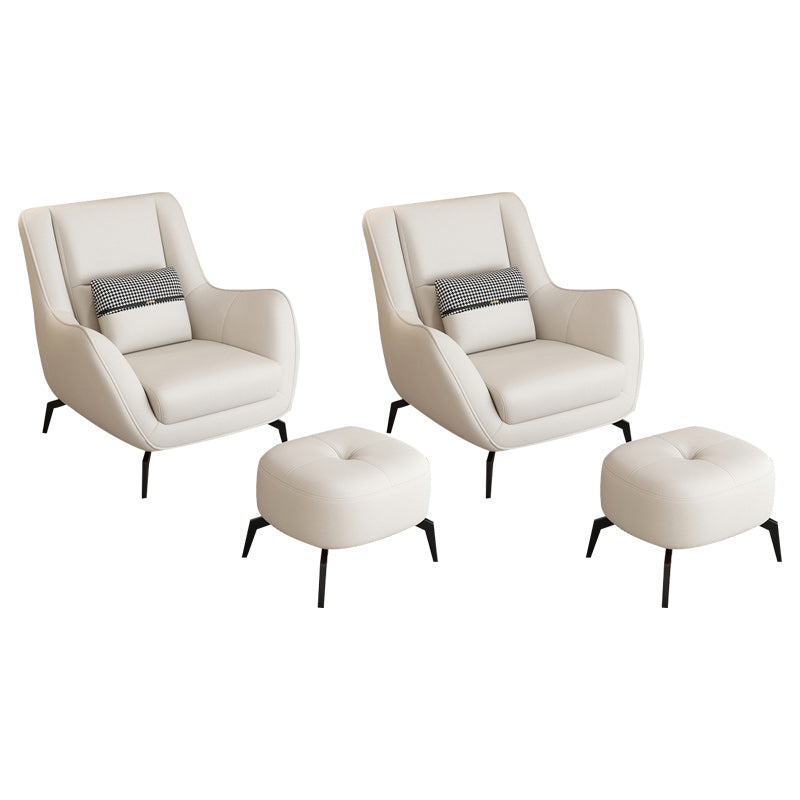 Mid-Century Modern Accent Chair Cushion Back Basic Four Legs Arms Included Armchair Off-White 2 Piece Set With Ottoman Clearhalo 'Accent Chairs' 'accent_chairs' 'Chairs & Seating' 'furn' 'furn_accent_chairs' 'Furniture' 'Living Room Furniture' 6656033