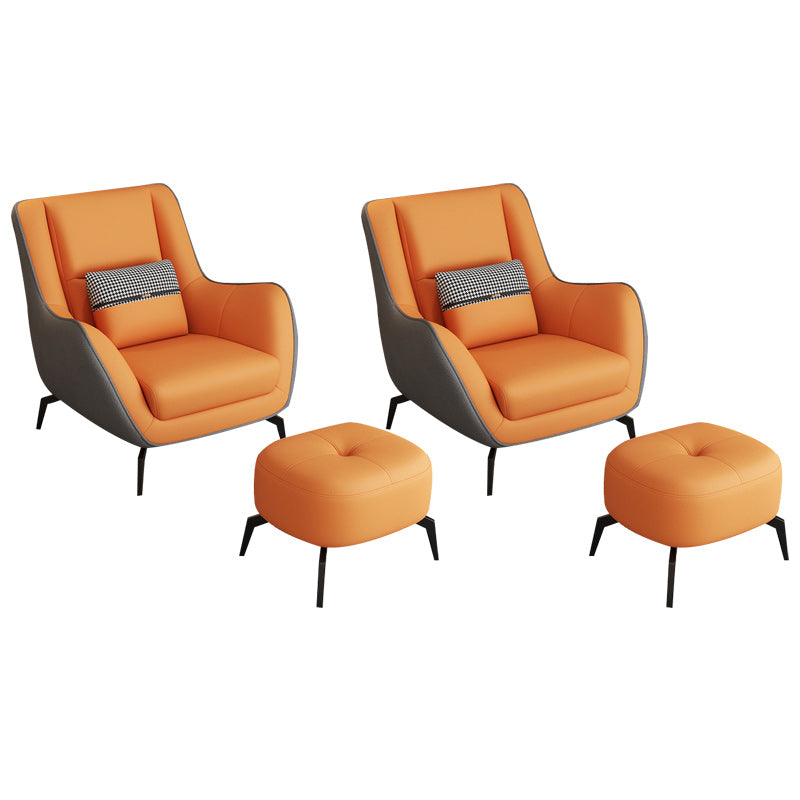 Mid-Century Modern Accent Chair Cushion Back Basic Four Legs Arms Included Armchair Grey Orange 2 Piece Set With Ottoman Clearhalo 'Accent Chairs' 'accent_chairs' 'Chairs & Seating' 'furn' 'furn_accent_chairs' 'Furniture' 'Living Room Furniture' 6656036